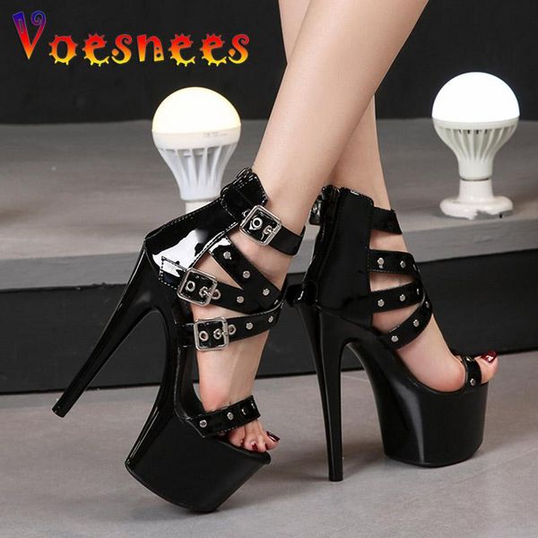 

sandals summer nightclub pole dancing shoes platform 16.5cm women party rivet ankle strap sandal female model extreme high heels, Black