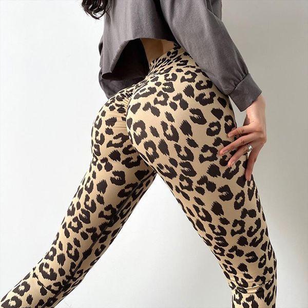 

leopard pattern print scrunch butt womens legging fitness sport pants gym workout women high waist leggins femme sportswear, Black