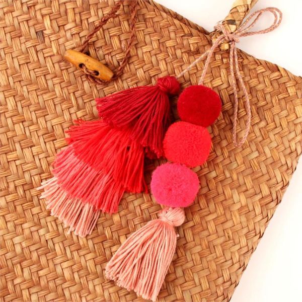 

1pc bohemia colorful layered boho pom keyring tassel bag car trinket rainbow charm keychain accessories jewelry e2324-e2332 keychains, Silver