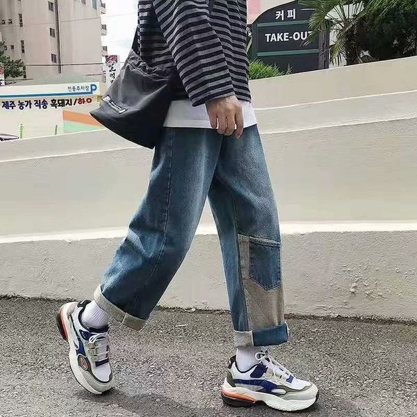 

men's jeans jeans with long legs, spring and fall line, hip hop style, retail, loose, retro 3w0l, Blue