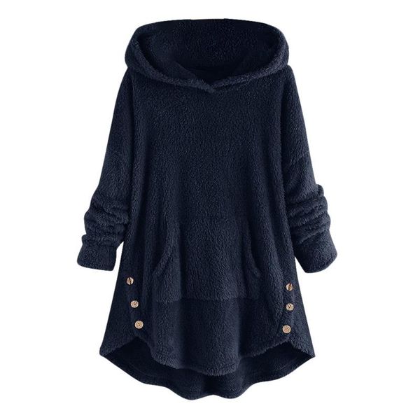 

40#winter warm sweaters plus size 5xl women hooded plush fleece asymmetrical button hem batik elegant pullover basic women's, White;black