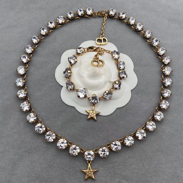 

luxury designer fashion necklace d family 2021 rhinestone dijia net red with tassel style pendant bracelet female, Red;brown