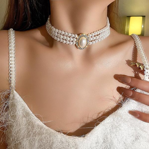 

chains aensoa elegant imitation wide pearl chain choker necklace vintage big oval wedding necklaces for women charm jewelry gift, Silver