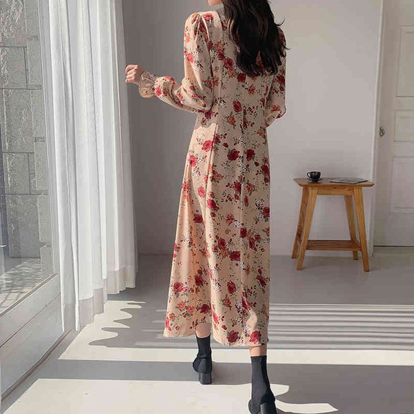 

dresses vintage v-neck full sleeve women floral print elegant long dress female high waist party vestidos summer 3xo7, Black;gray