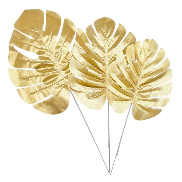 

5/10pcs gold artificial tropical monstera leaves silk palm plant for hawaii theme party home garden decoration accessories decorative flower
