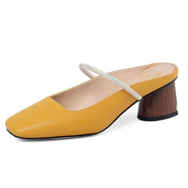 

women genuine leather slippers square high heel fashion summer comfort lady pumps casual shoes woman, Black