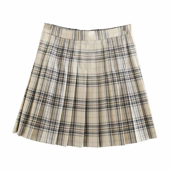 

skirts women chic fashion sppring high waist skirt pleated a-line mini casual all-match side zipper, Black