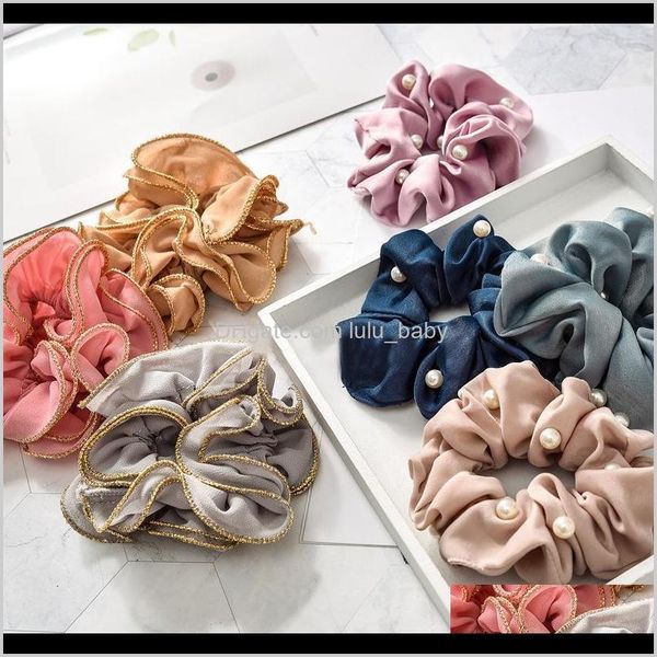 Donne Chiffon Grandi Scrunchies Legami per capelli solidi Fasce elastiche per capelli in pizzo Copricapo estivo Ragazze Accessori per capelli in cotone nero Qeloc Q3Kob