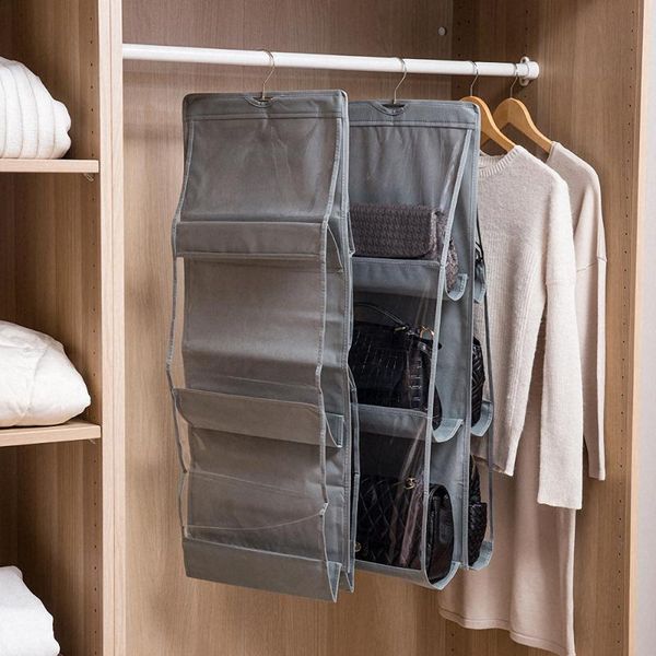 

pocket foldable hanging bag 3 layers folding shelf purse handbag organizer door sundry hanger storage closet boxes & bins