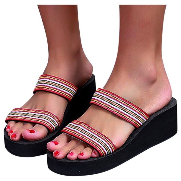 

slippers female summer shoe 2021 open toe wedges beach flats sandals women shoes indoor outdoor casual woman, Black