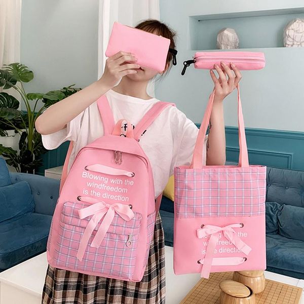 

school bags 2021 4pcs girls backpacks casual students fashion teenagers high travel black