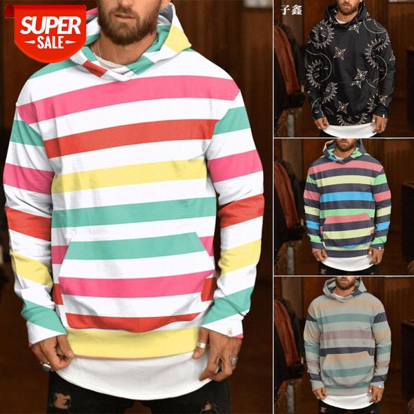 

autumn men's loose printed casual sweater hooded jacket #da8j, Black