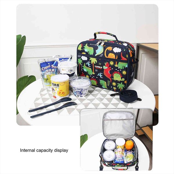 

5l large capacity portable thermal cosmetic bag insulated waterproof picnic travel cartoon dinosaur print lunch tote for adults kid