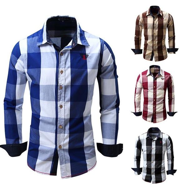 

men's casual shirts zogaa shirt cotton yarn dyed plaid cowboy, White;black