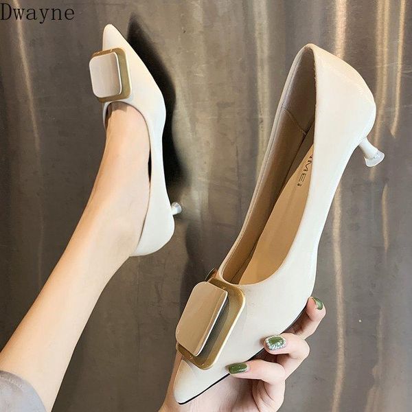 

dress shoes temperament womens fashion wild pointed square buckle small fresh high heels thin heel single party pumps, Black