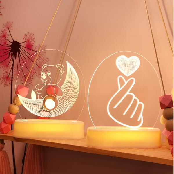 

1pcs 3d acrylic night light love heart valentines day gift baby shower led garland wedding decorations diy home decor for kids party decorat