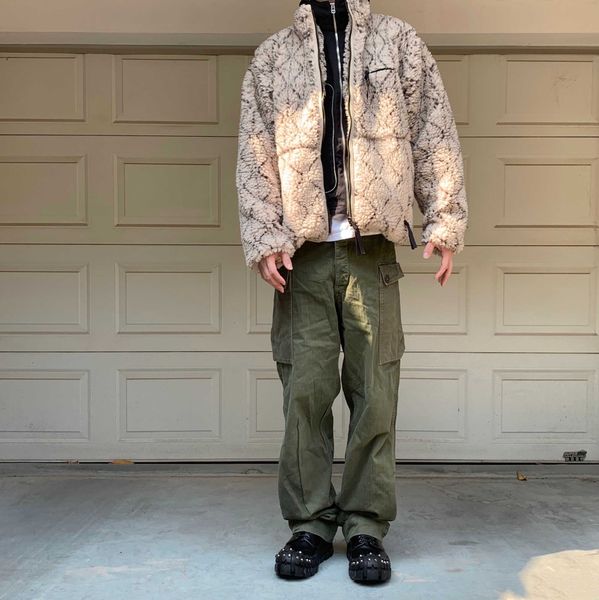 

kapital khaki fleece double side jacket lamb print warm, Black