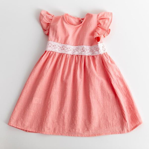 

loose summer kids lace fly sleeve dresses for girls princess dresses kids girl sleeveless dress pure color dress, Red;yellow