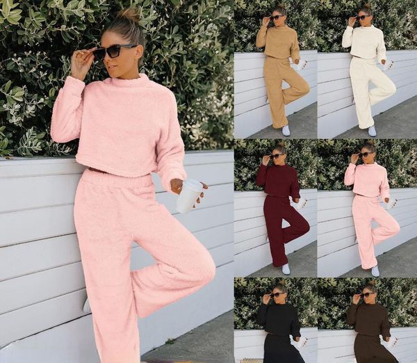 

women's two piece pants 2021 autumn/winter double-sided fleece jacket set homecare trousers two-piece thickened clothing to keep warm, White
