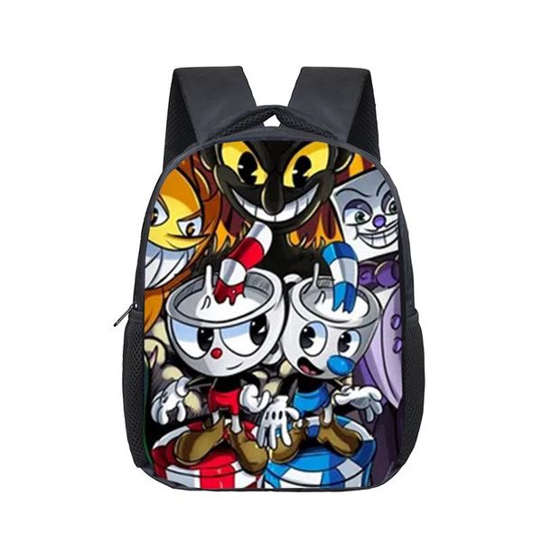 Backpack de 12 polegadas de 12 polegadas Cuphead Mugman Kindergarten Infantil Small for Kids Baby Cartoon School Bags Crianças Presente