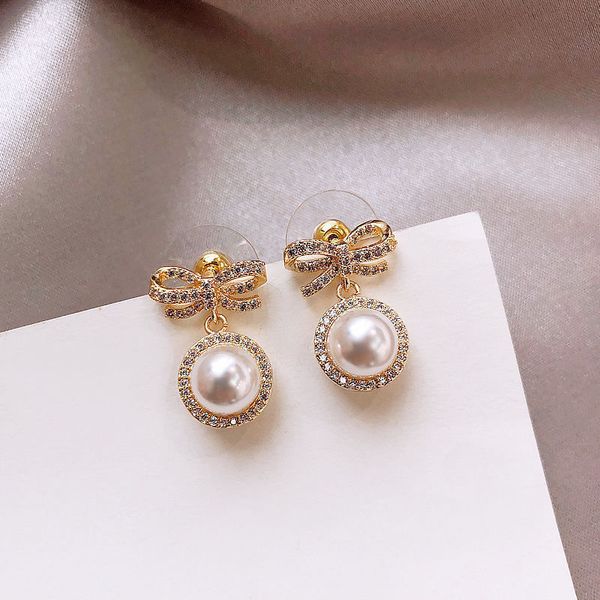 

s925 silver needle pearl bowknot 2021 new earrings temperament versatile earrings