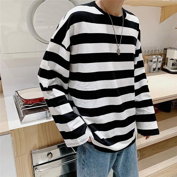 

oversized hip hop brief striped men t-shirt long slevees funny korean version casual clothes o-neck fashion harajuku streetwear men's t, White;black