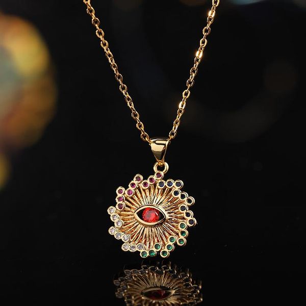 

pendant necklaces fashion luxury gold plated red evil eye necklace gothic zircon crystal charm sweater chain jewelry wholesale, Silver