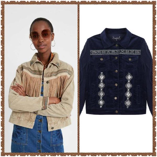 

women's jackets 2021 spanish corduroy embroidery fringe short coat, Black;brown