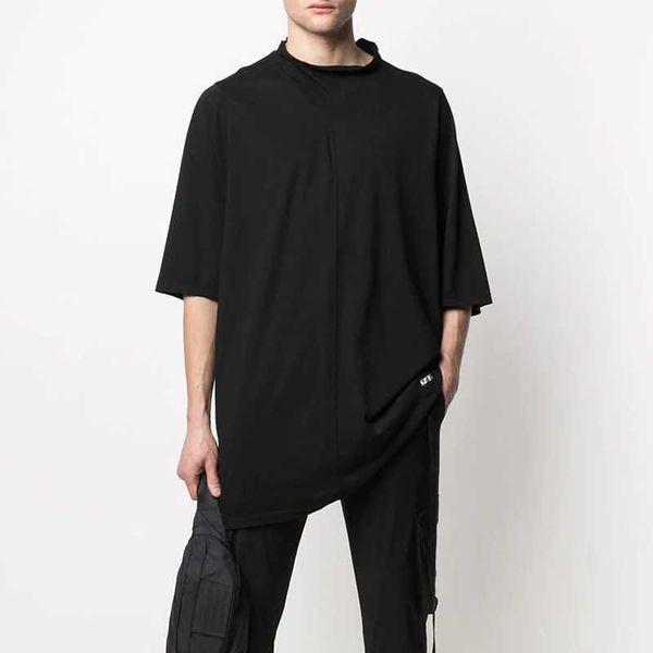 

oneofyou dark 2021 summer ribbon t-shirt over size stand collar loose high street ro 5-sleeve wrio, White;black