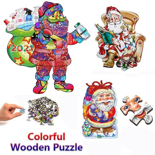 

party favor diy wooden jigsaw puzzles unique shape pieces educational puzzle toys for adults and kids christmas gift