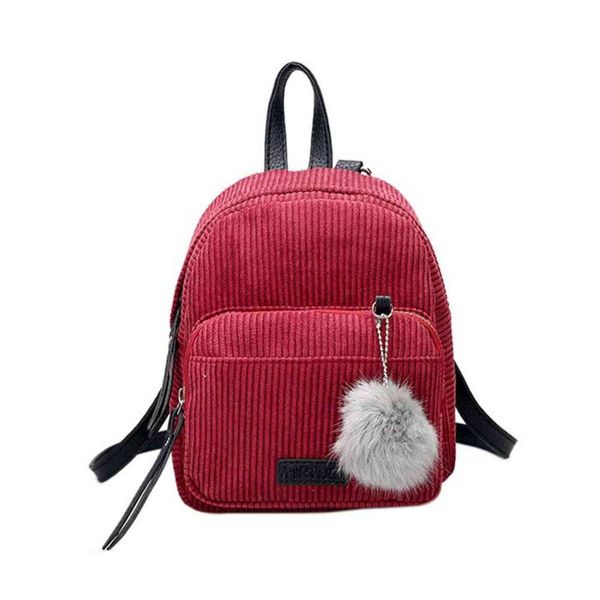 

girl mini backpack women pompom ball solid color corduroy small backpack autumn winter teenage travel school bag mochila y1105