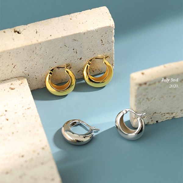 

hoop & huggie goldria 925 sterling silver thick round earrings glossy ins temperament for women luxury jewelry, Golden;silver
