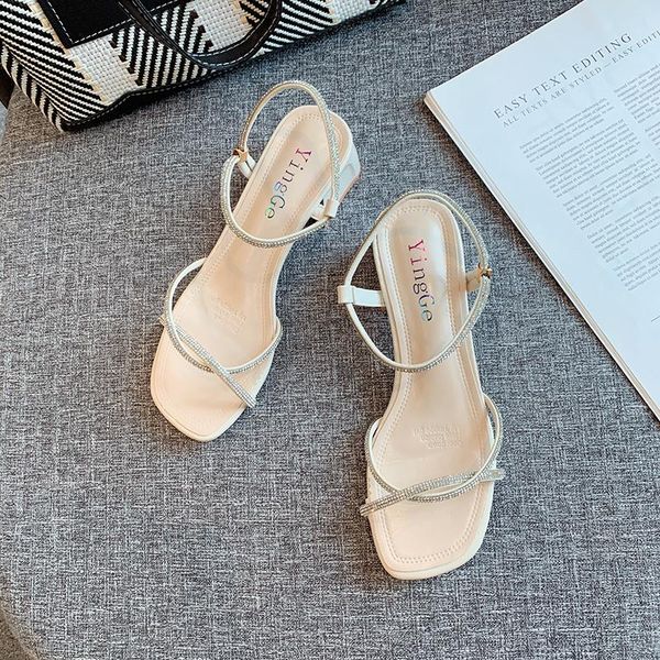 

sandals 2021 women's summer fashion solid color rhinestones open toe shallow all-match ladies low, Black