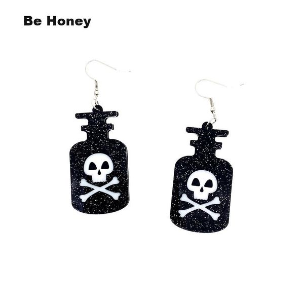 

dangle & chandelier transparent fluorescent green alien white skull wine bottle acrylic pendant earrings for women hollow party club fashion, Silver