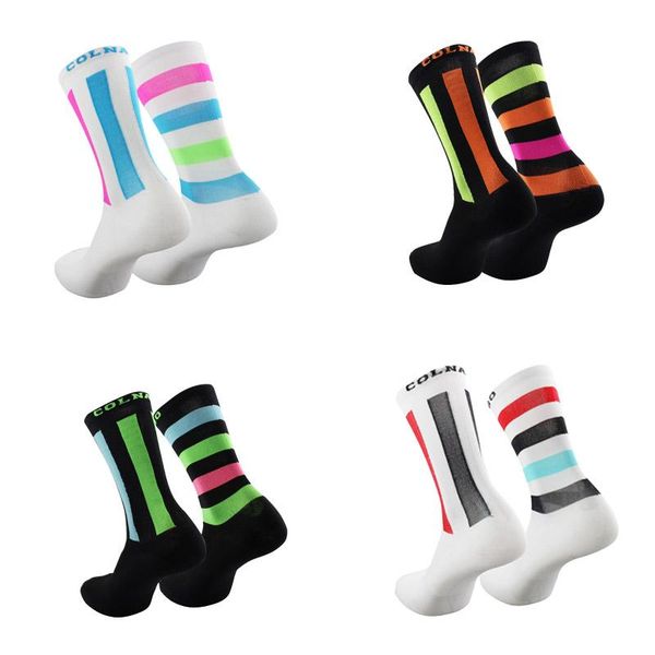 

sports socks vertical lines men women cycling sock breathable outdoor basketball protect feet wicking sporbike running football sport, Black