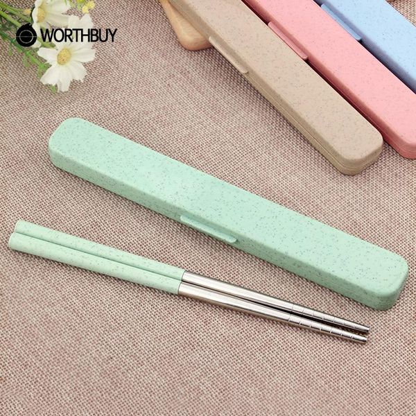 

chopsticks worthbuy 1 pair 304 stainless steel chinese eco-friendly wheat straw sticks hashi with portable box