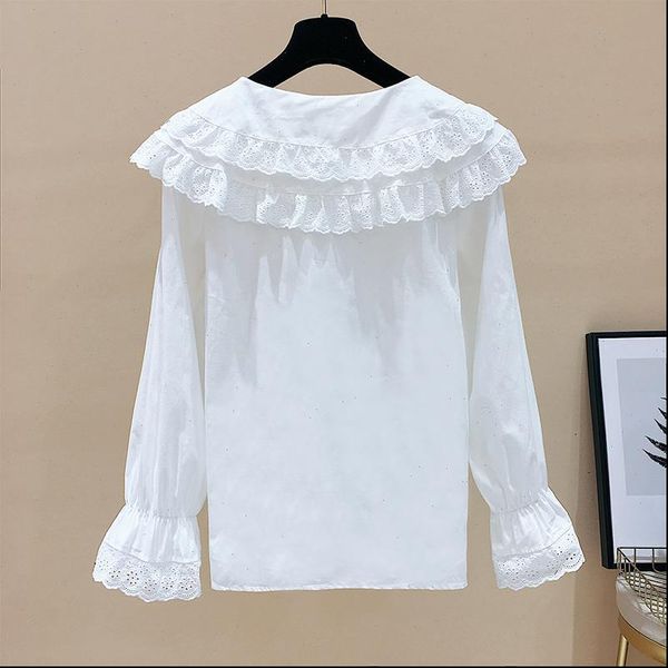 

fashion spring autumn style casual womens shirts peter collar long sleeve loose blusa df3369, White