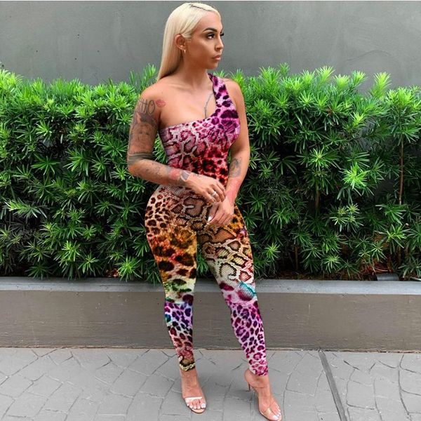 

sleeveless bodycon jumpsuit women streetwear leopard print long pants jumpsuits for women backless one piece overalls, Black;white