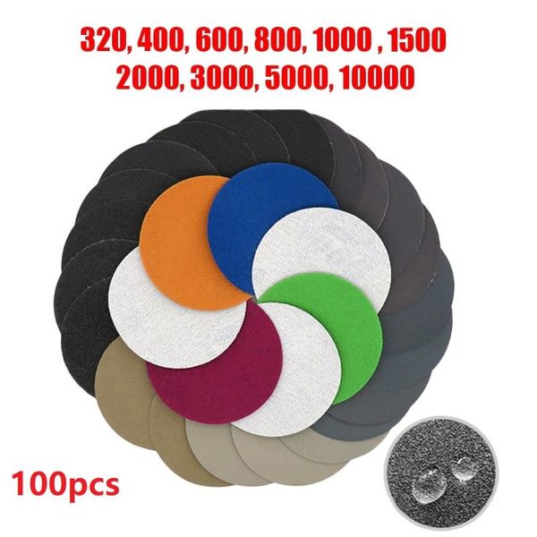 

sanders 100pcs 3in/75mm waterproof sanding discs hook & loop sandpaper 320 400 600 800 1000 1500 2000 3000 5000 10000 grit