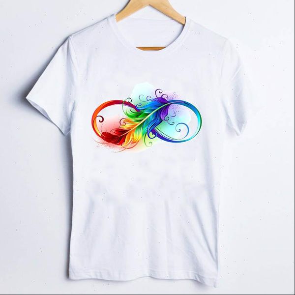 

women tees for print style watercolor feather short sleeve flower 90s ladies t shirt clothes lady clothing female, White