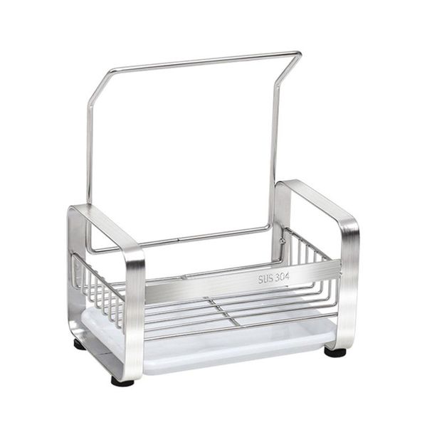 

sponge with dishcloth hanger drain rack drip tray stainless steel brush holder kitchen supplies sink organizer anti slip home storage & orga