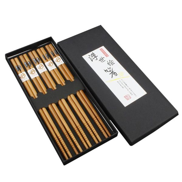 

chopsticks japanese style reusable natural wooden 5pcs set sushi palillos chinos