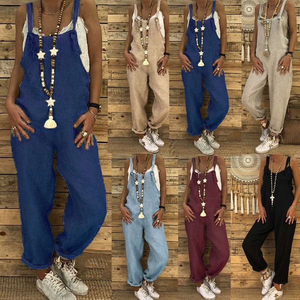 

2020 women's fashion casual loose suspender jumpsuit, Black;white
