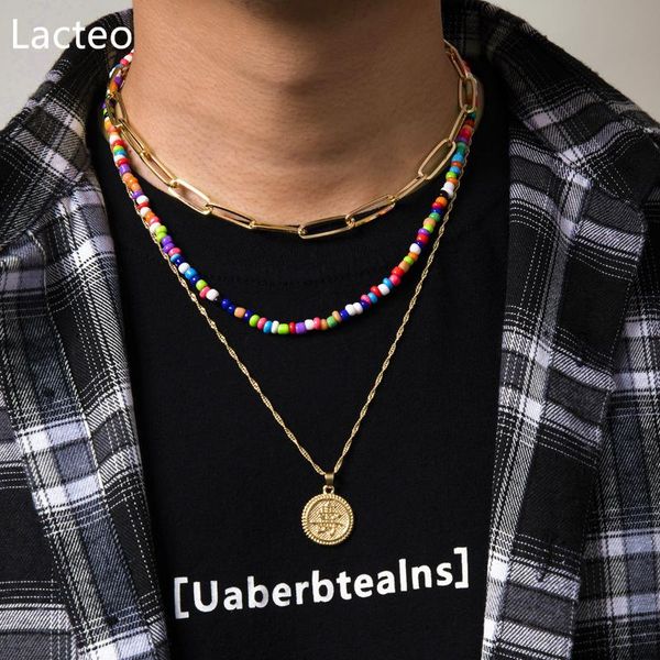 

pendant necklaces lacteo bohemian colorful acrylic beads choker necklace punk coin fashion trend for women men jewelry, Silver