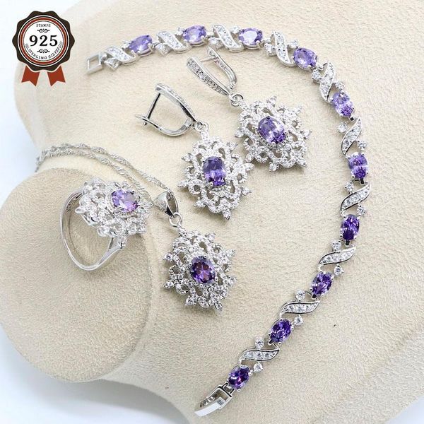 

wedding jewelry sets green cubic zirconia bridal set for women white crystal bracelet earring necklace pendant ring gift box, Slivery;golden