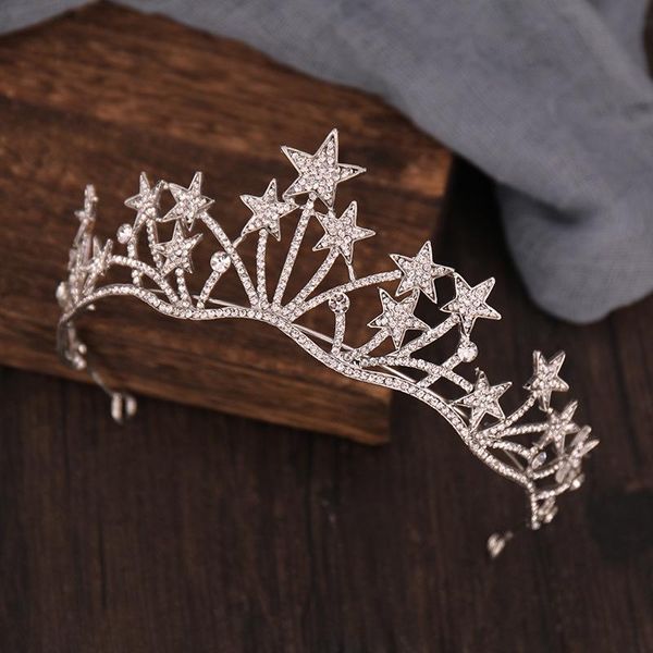

hair clips & barrettes bridal stars crown headwear luxury rhinestones inlaid headband for female wedding birthday accessories lb, Golden;silver