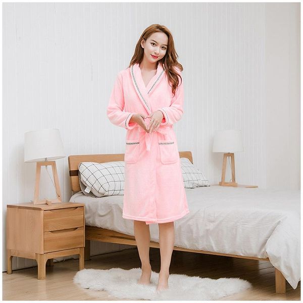 

women's sleepwear autumn and winter 2021 flannel bathrobe ladies home wear long sleeves thick soft nightgown yukata pajamas wholesale, Black;red