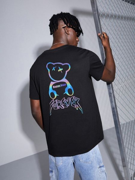 

men slogan & bear print tee i1bo#, White;black