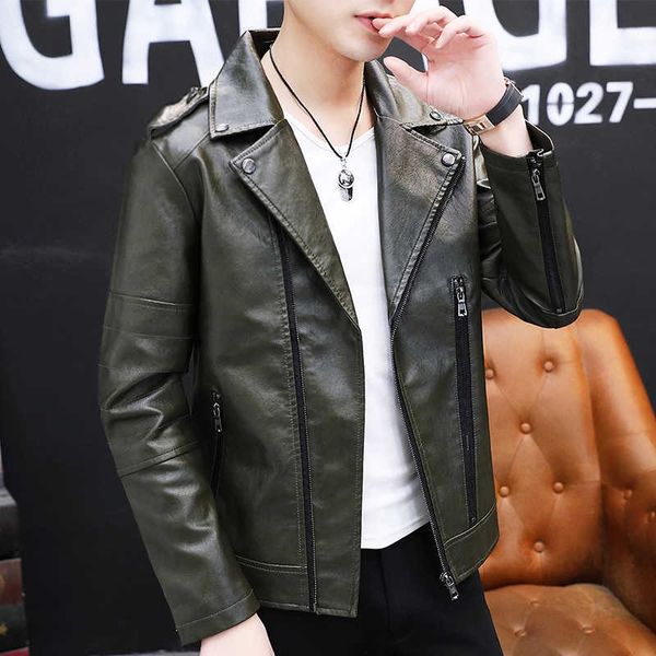

men's leather jackets fashion mens motorcycle jacket spring autumn casual pu jacket korean slim bomber coat mens overcoat 211009, Black