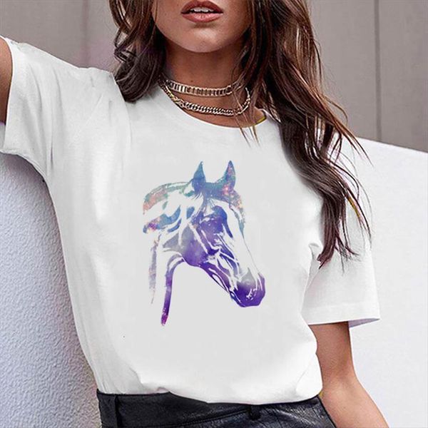 

colorful horse print and mens t shirts women womens short sleeve o neck loose tee female clothes mujer, White;black